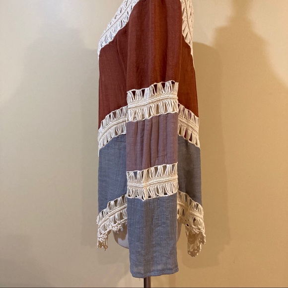 Boho Open Crochet Color Block Beach Coverup Tunic - Picture 6 of 7